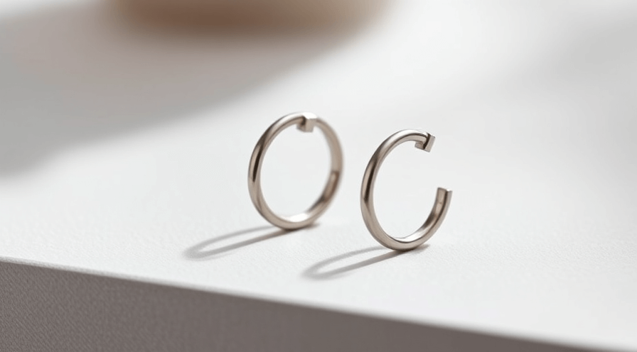 Stylische silberne Ohrmanschetten, die auf einer sauberen Oberfläche ausgestellt sind und trendigen Schmuck für 2024 hervorheben.