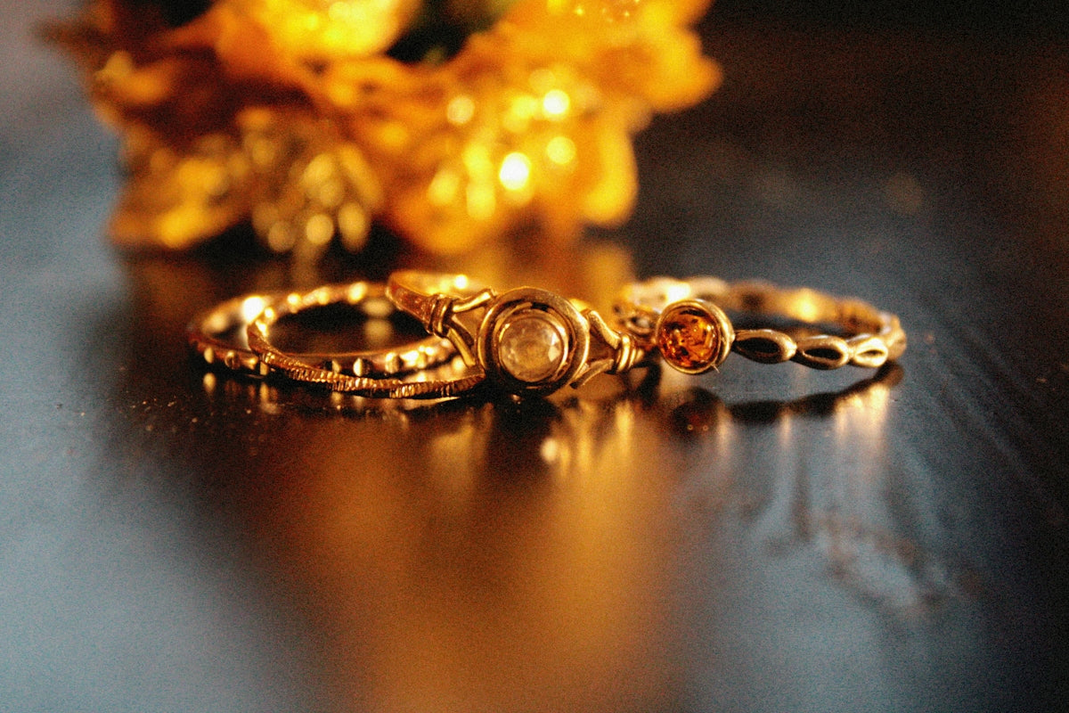 a couple of rings sitting on top of a table