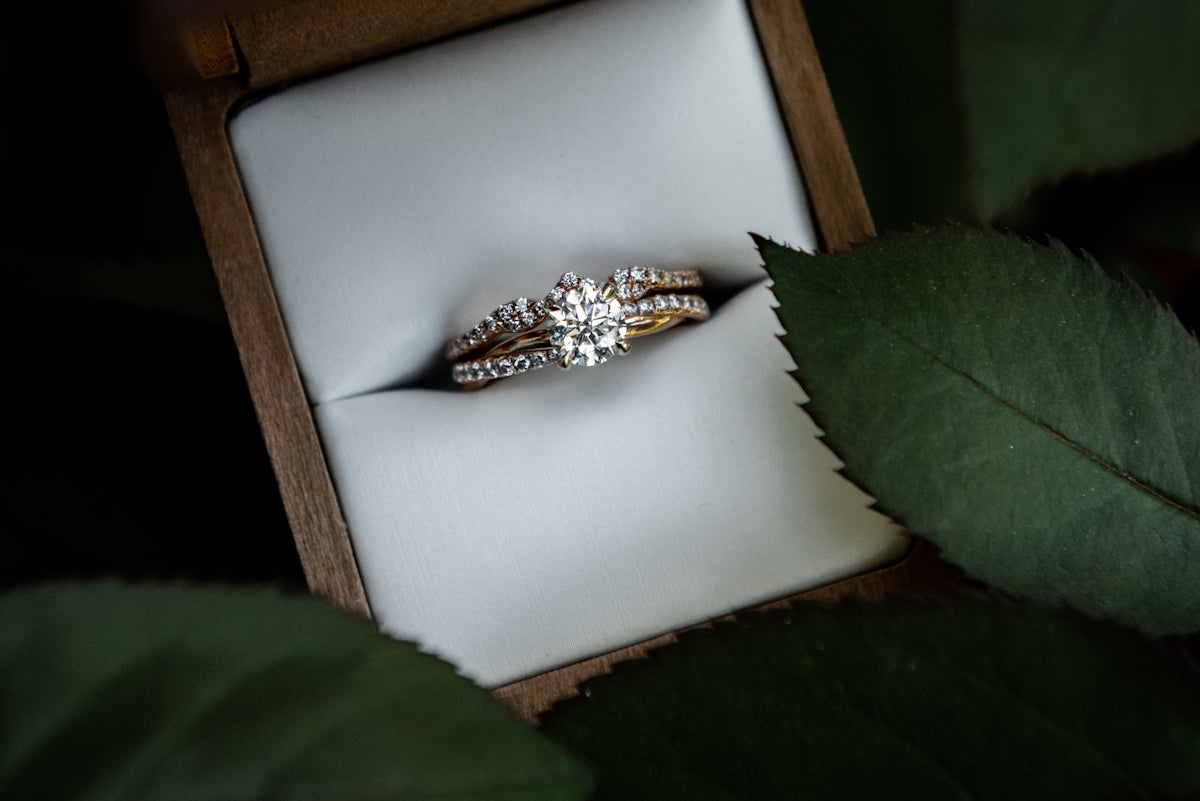 Elegant wedding rings in a box.