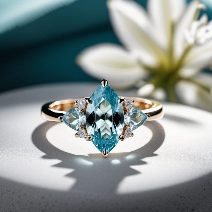 Marquise Aquamarine & Blue Trillion dijamantički prsten