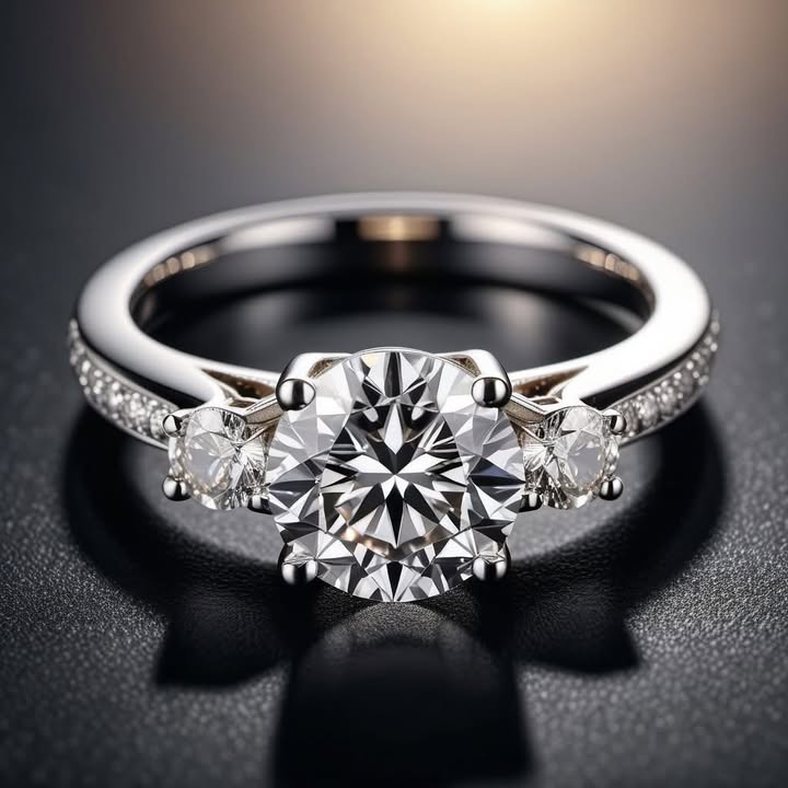 Brillanter Drei-Stein-Diamantring mit Pavé-verzierter Zarge