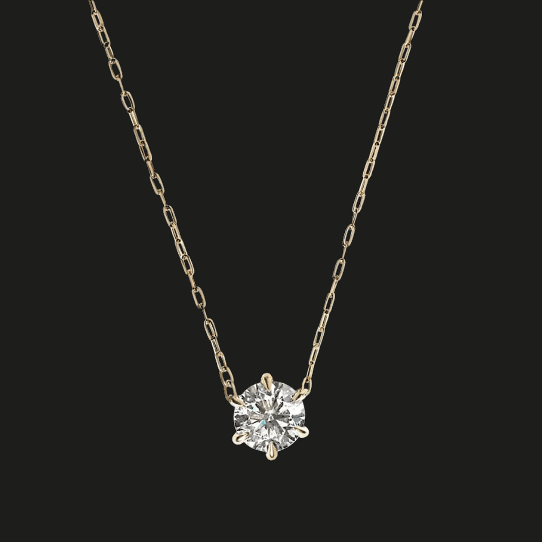 Solitaire Diamond Pendant Necklace 14K Yellow Gold Round