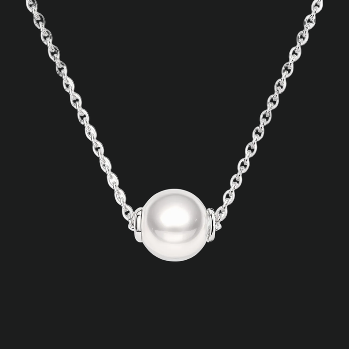 Ronde Pearl Solitaire hanger ketting - 9kt wit goud met lab gekweekte diamant