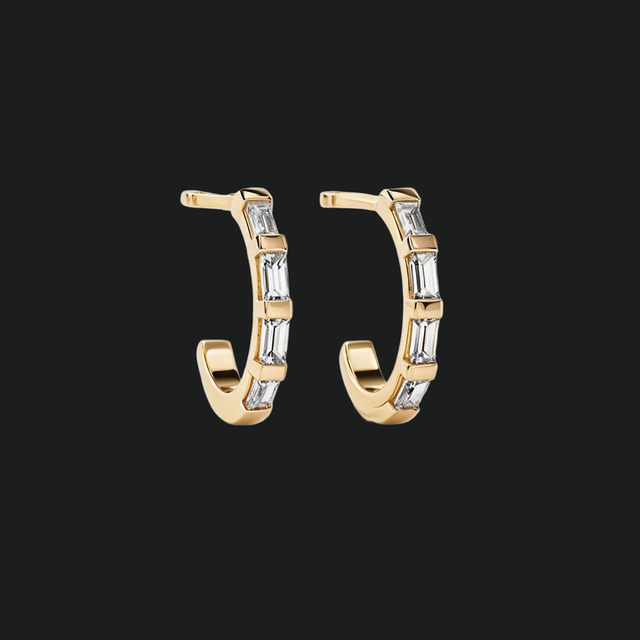 Baguette Diamond Huggie Naušnice s obručima - 9kt bijelo zlato s dijamantima u laboratoriju
