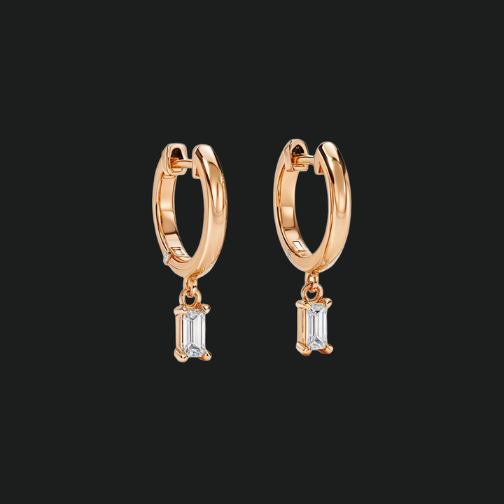 Baguette Diamond Drop Huggie Hoop Orecchini