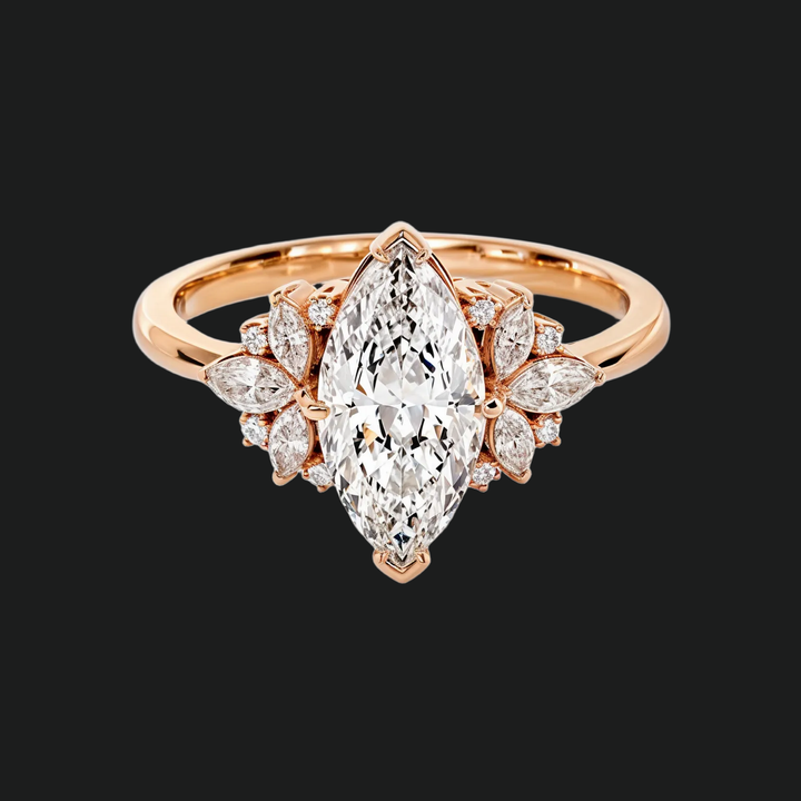 Marquise Cut Floral Cluster Engagement Ring with Diamond Surround