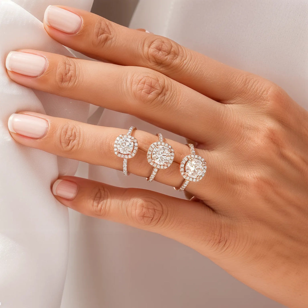 Cushion Cut Halo Engagement Ring with Diamond Pavé Band