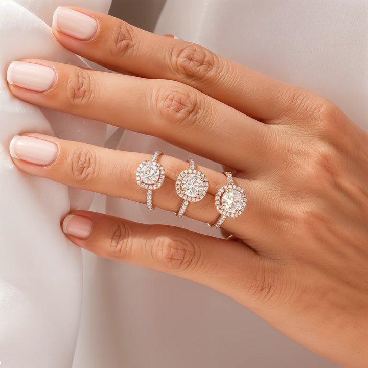 Cushion Cut Halo Engagement Ring with Diamond Pavé Band