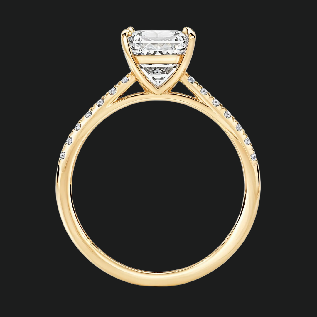 Asscher Cut Cathedral Engagement Ring with Diamond Pavé Band