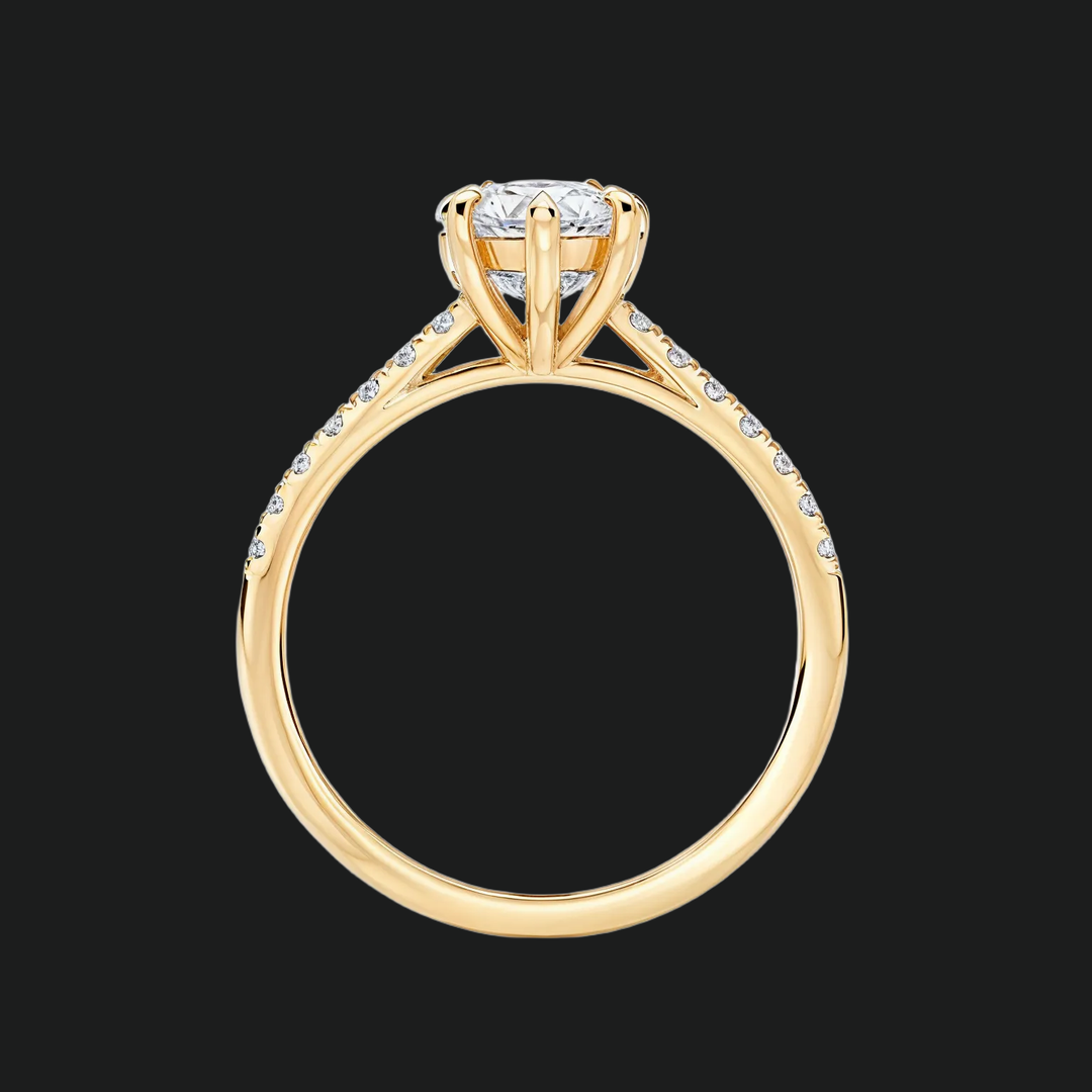 Pear Cut Cathedral Engagement Ring with Scalloped Pavé Halo