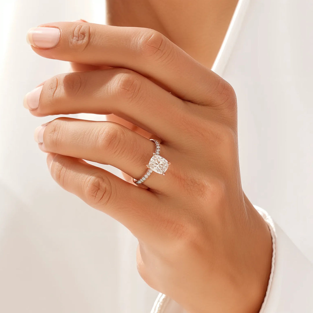 Radiant Cut Cathedral Engagement Ring with Diamond Pavé Band