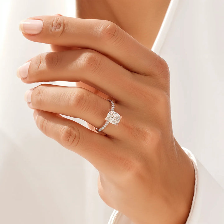 Radiant Cut Cathedral Engagement Ring with Diamond Pavé Band