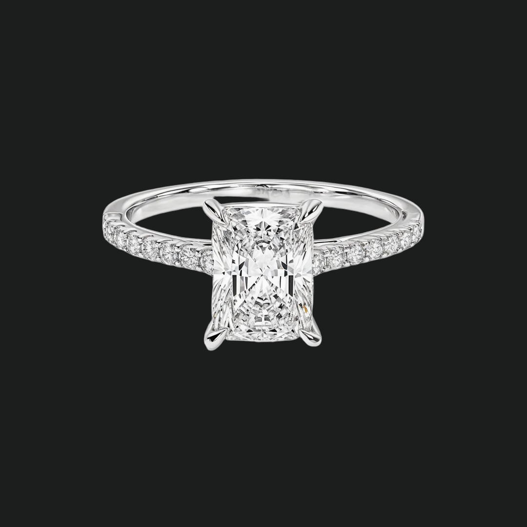 Radiant Cut Cathedral Engagement Ring with Diamond Pavé Band