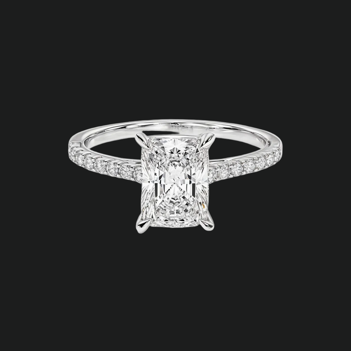 Radiant Cut Cathedral Engagement Ring with Diamond Pavé Band