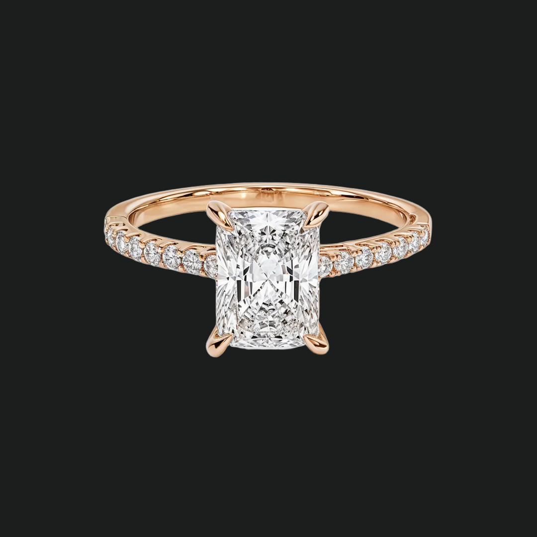 Radiant Cut Cathedral Engagement Ring with Diamond Pavé Band