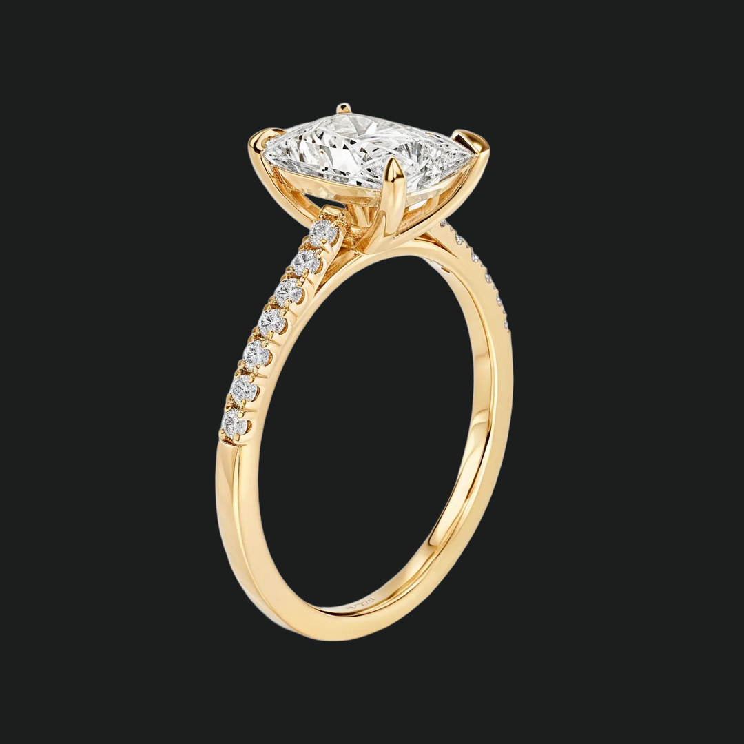 Radiant Cut Cathedral Engagement Ring with Diamond Pavé Band