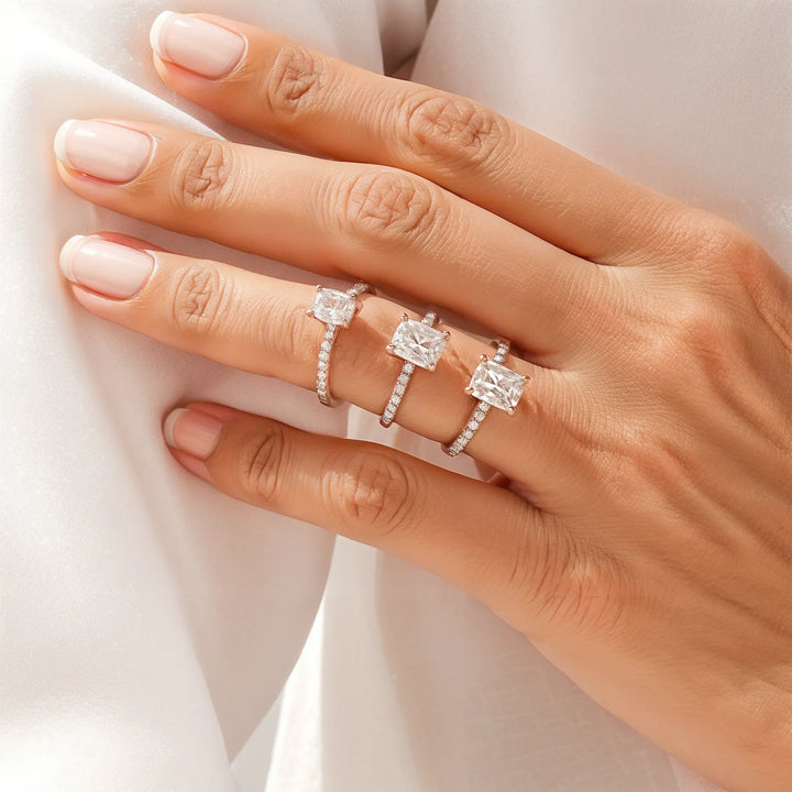 Radiant Cut Cathedral Engagement Ring with Diamond Pavé Band