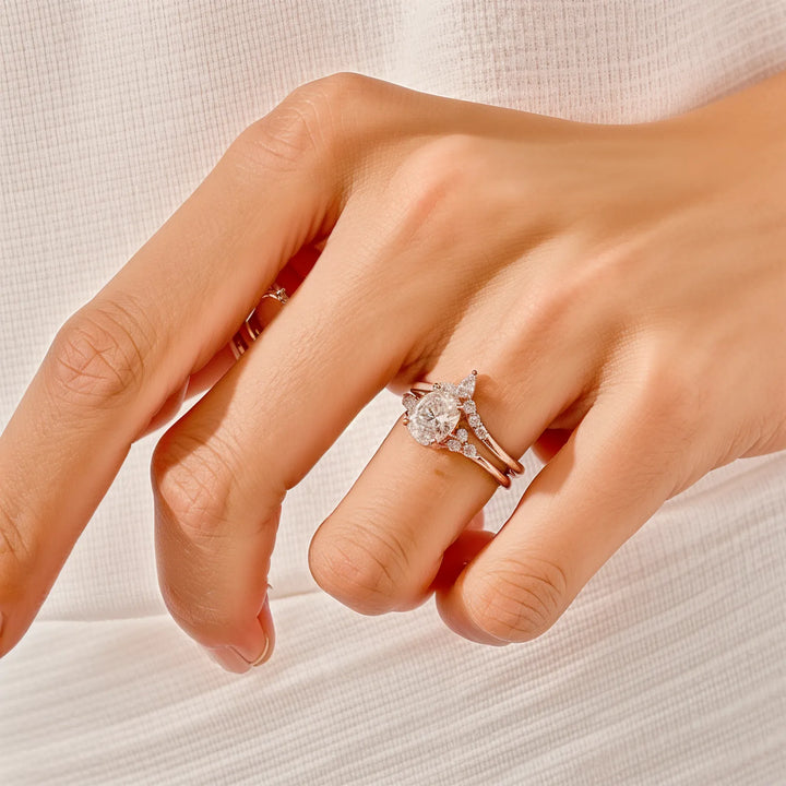 Oval Cut Diamond Cluster Bridal Set with Marquise and Round Accents