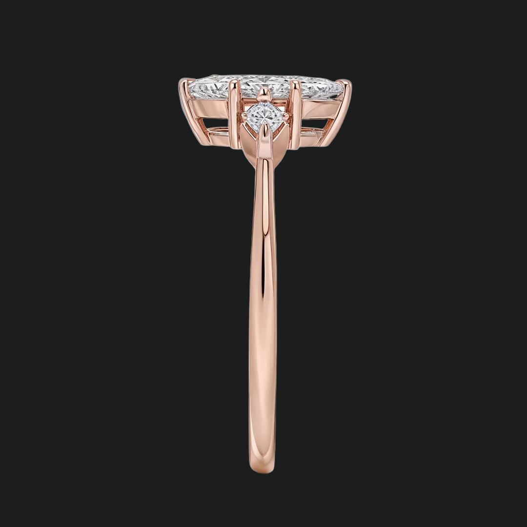 Marquise Cut Three Stone Engagement Ring with Trillion Diamond Accents
