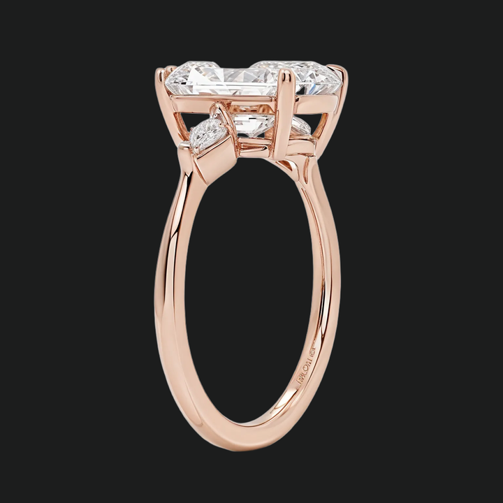 Radiant Cut Three Stone Engagement Ring with Kite Diamond Accents