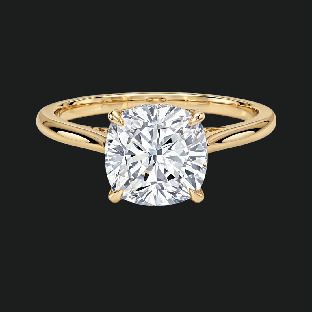 Cushion Cut Hidden Halo Engagement Ring in 9kt White Gold