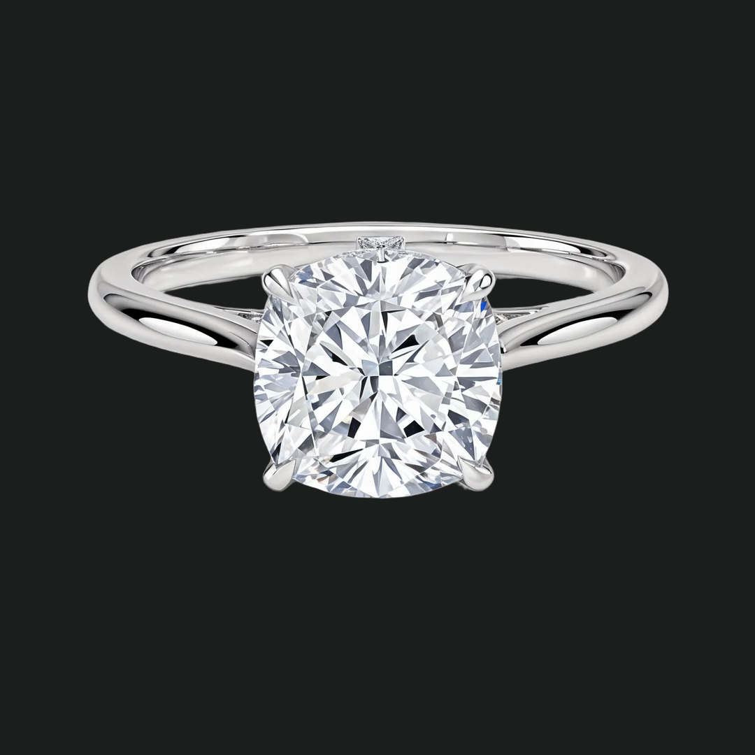 Cushion Cut Hidden Halo Engagement Ring