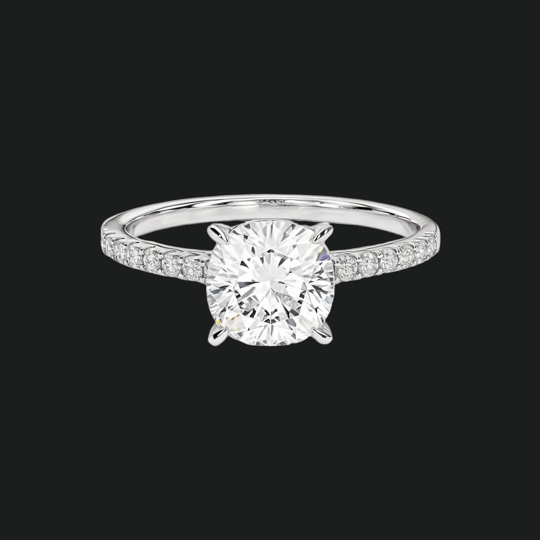 Cushion Cut Solitaire Engagement Ring with Pavé Diamond Band