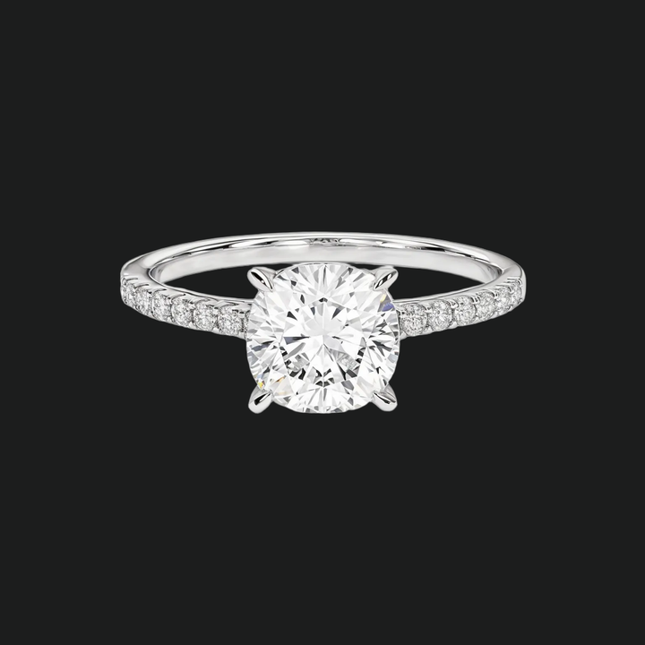 Cushion Cut Solitaire Engagement Ring with Pavé Diamond Band