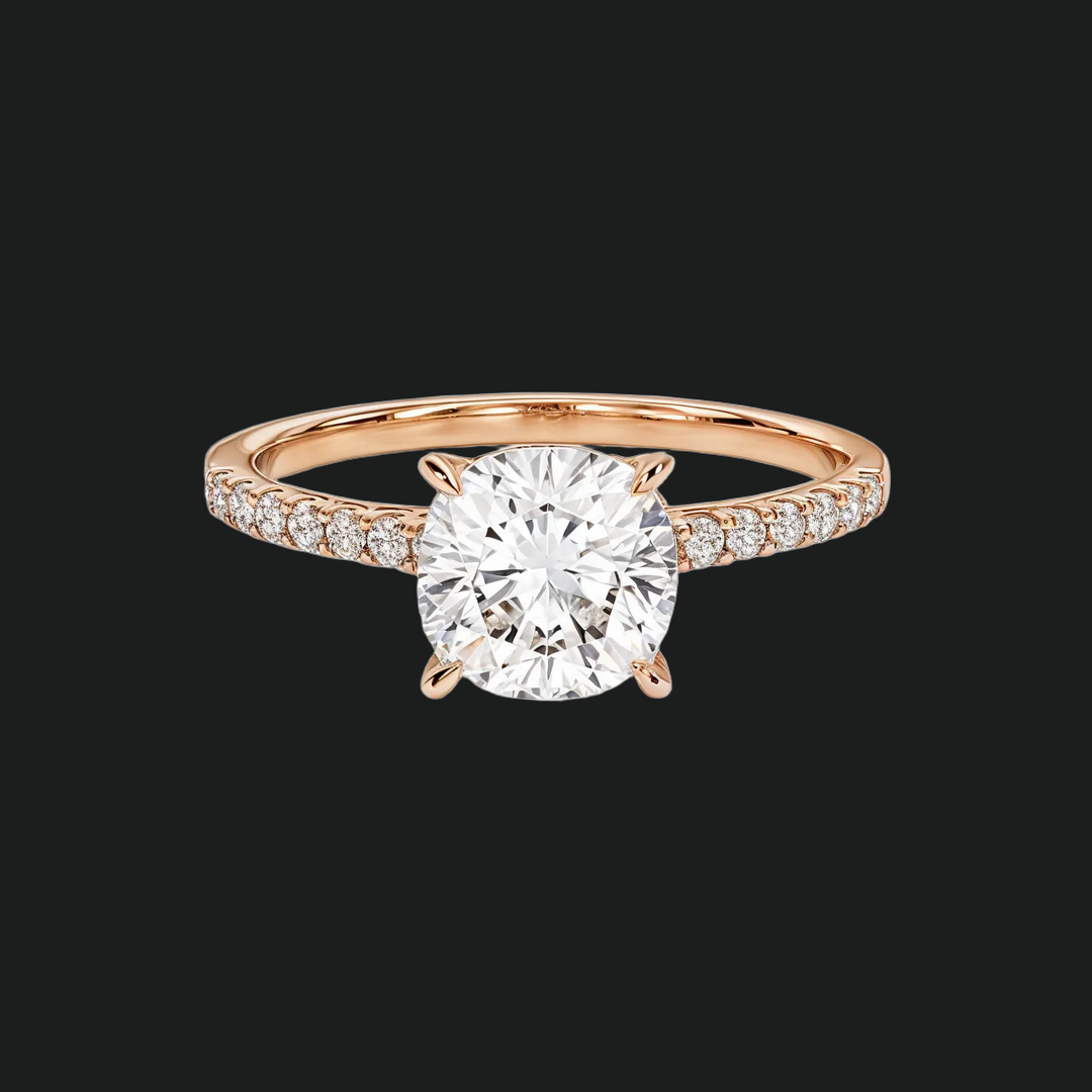 Cushion Cut Solitaire Engagement Ring with Pavé Diamond Band