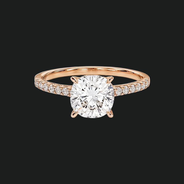 Cushion Cut Solitaire Engagement Ring with Pavé Diamond Band