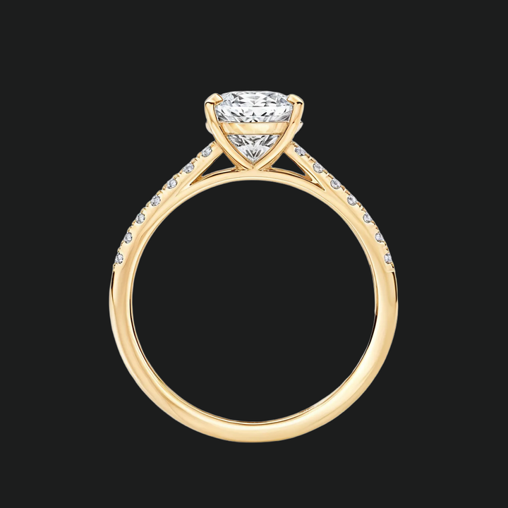 Cushion Cut Solitaire Engagement Ring with Pavé Diamond Band