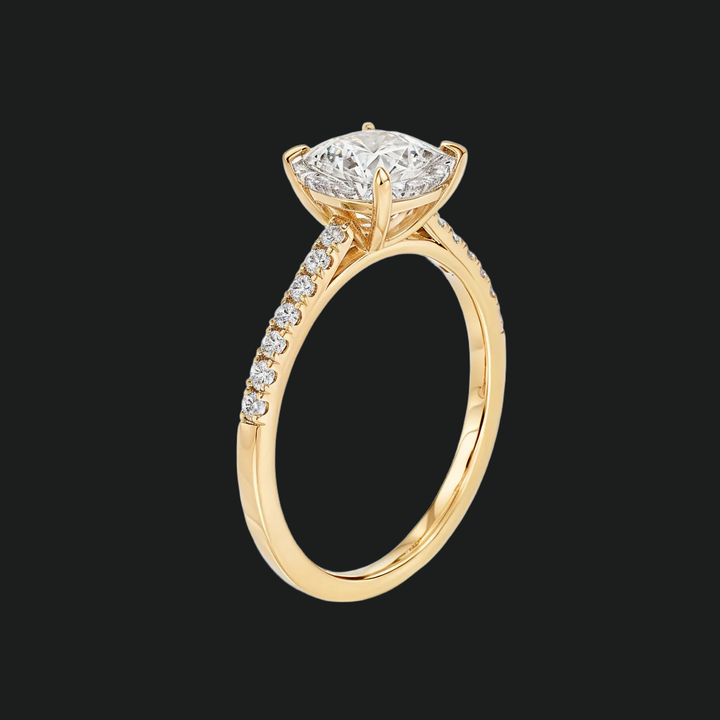 Cushion Cut Solitaire Engagement Ring with Pavé Diamond Band