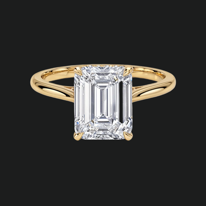 Emerald Cut Hidden Halo Engagement Ring with Diamond Accents in 9kt White Gold
