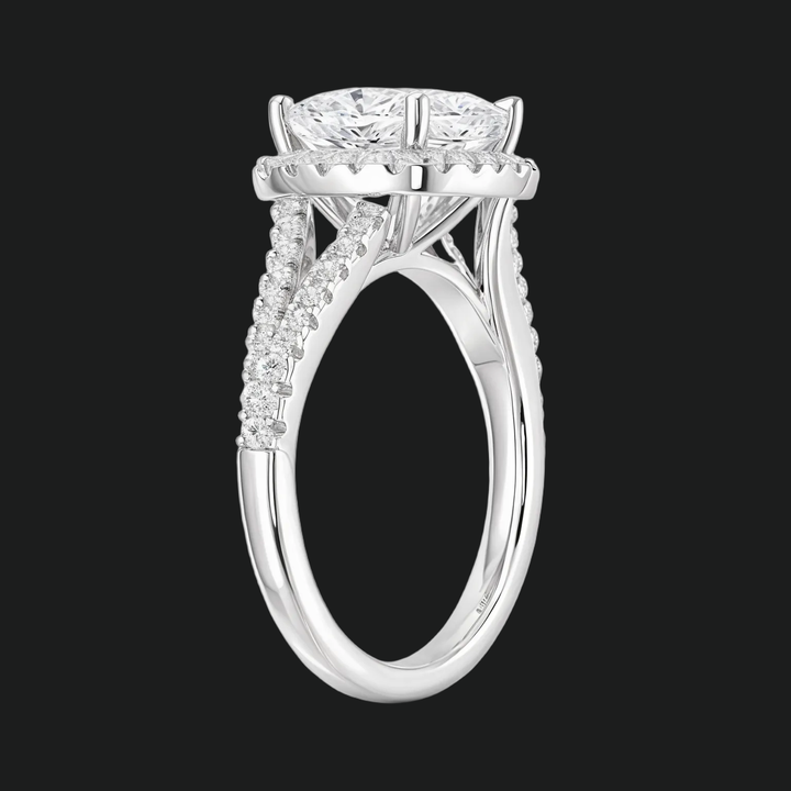 Princess Cut Halo Split Shank Engagement Ring