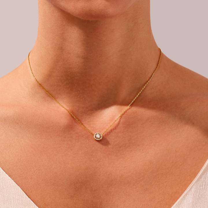 Round Diamond Halo Pendant Necklace