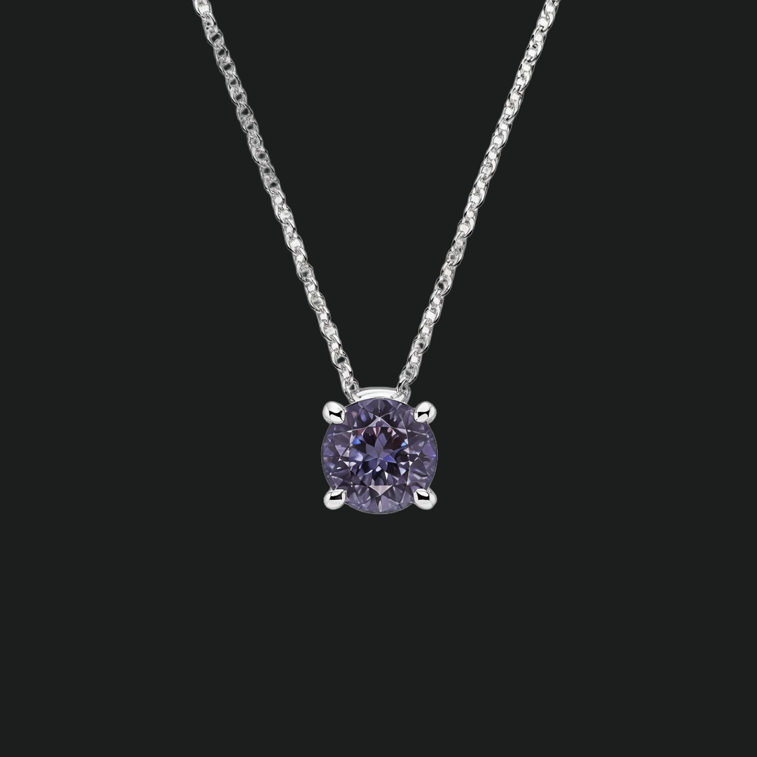 Runde Alexandrite Solitaire -Anhänger - 9kt Weißgold mit Laborgewachsen Diamond
