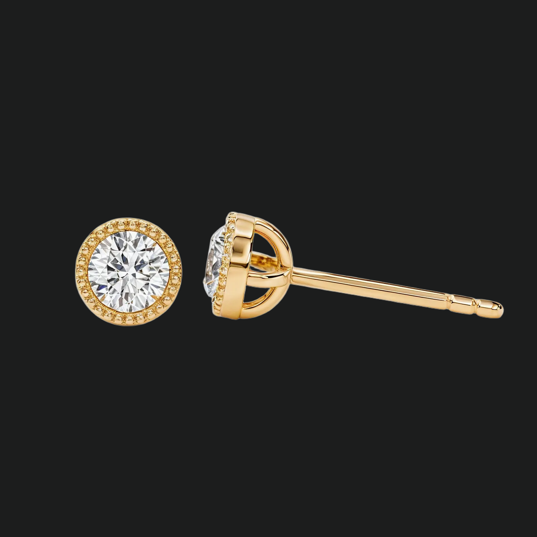 Milgrain Lünette Set rund Diamantohrringe - 9kt Weißgold mit Laborgewachsen Diamond