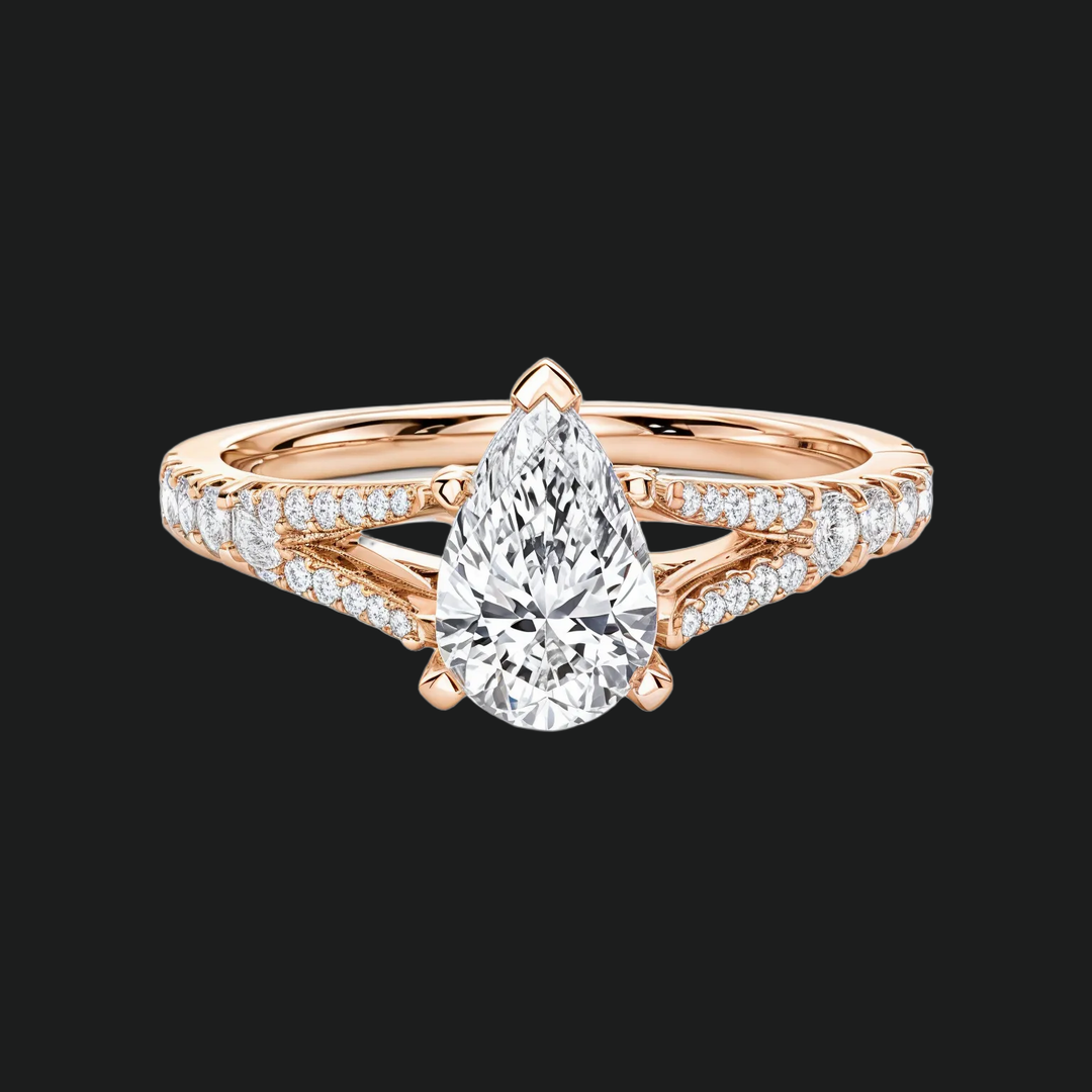 Pear Cut Split Shank Engagement Ring with Pavé Diamond Accents