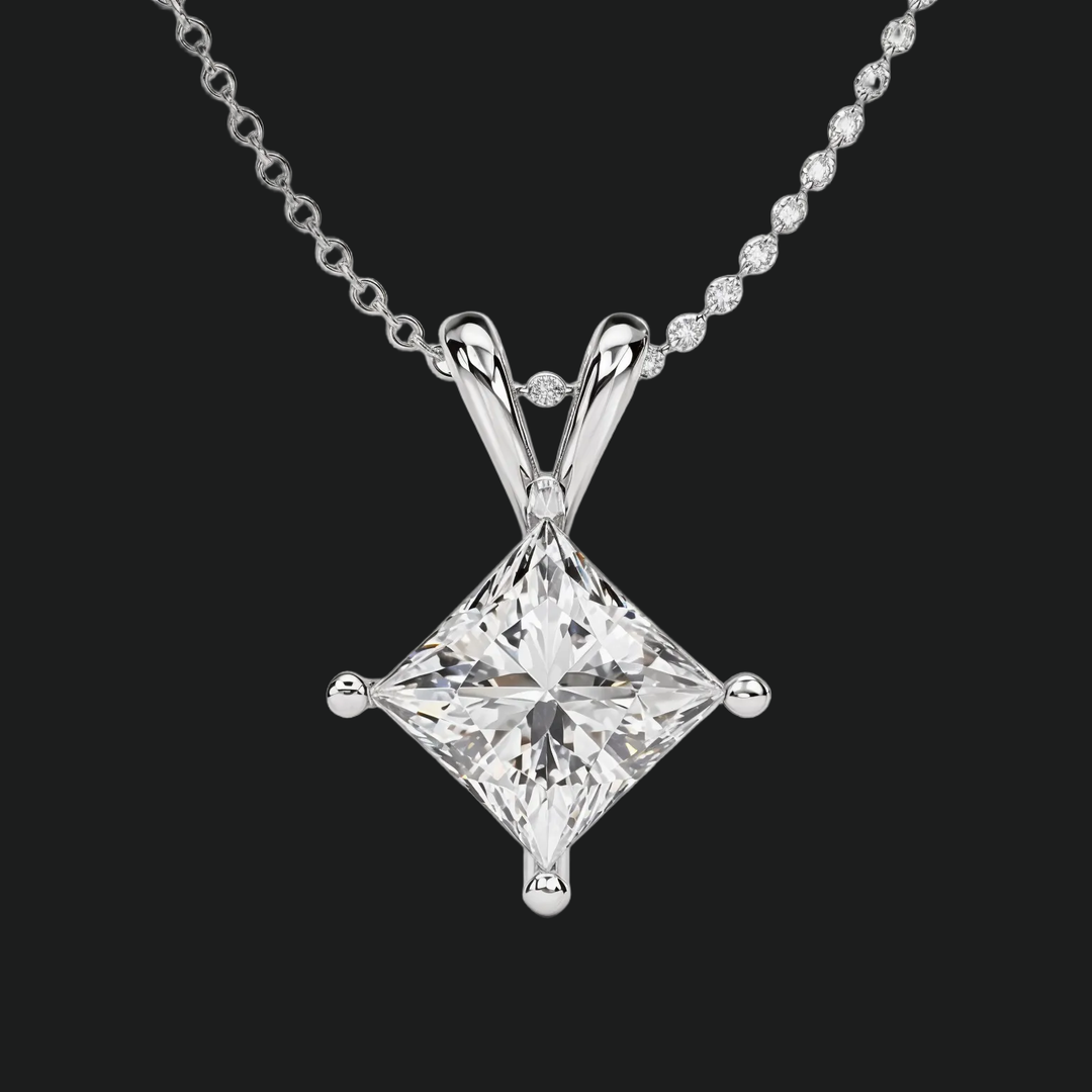 Prinzessin Cut Diamond Double Bail Solitaire Anhänger