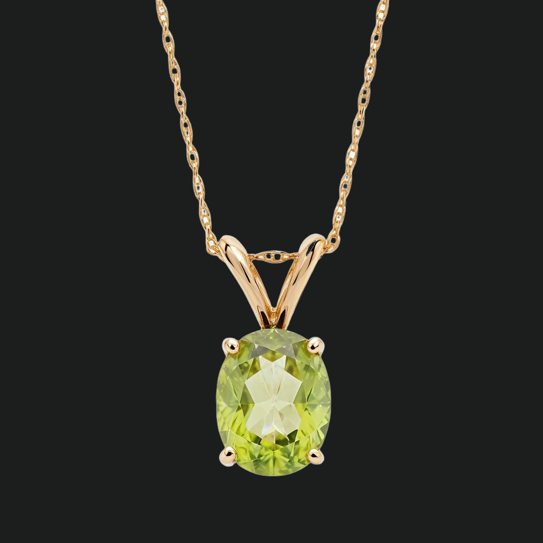Oval Peridot Anhänger Halskette - 9KT Weißgold mit Laborgewachsen Diamant