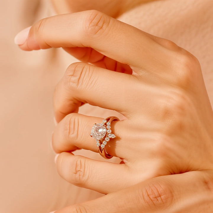 Round Cut Floral Cluster Engagement Ring with Marquise Diamond Accents