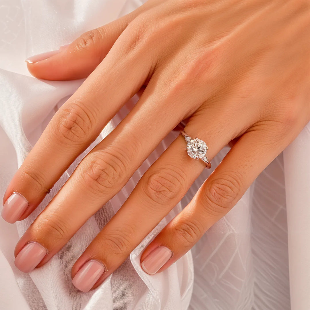 Round Cut Floral Cluster Engagement Ring with Marquise Diamond Accents
