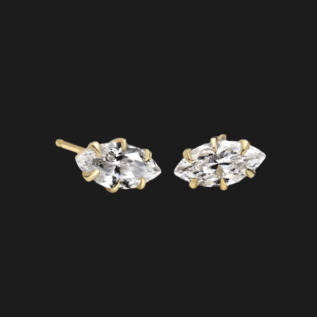 Marquise-Cut Diamond Stud Earrings 14K Yellow Gold Marquise