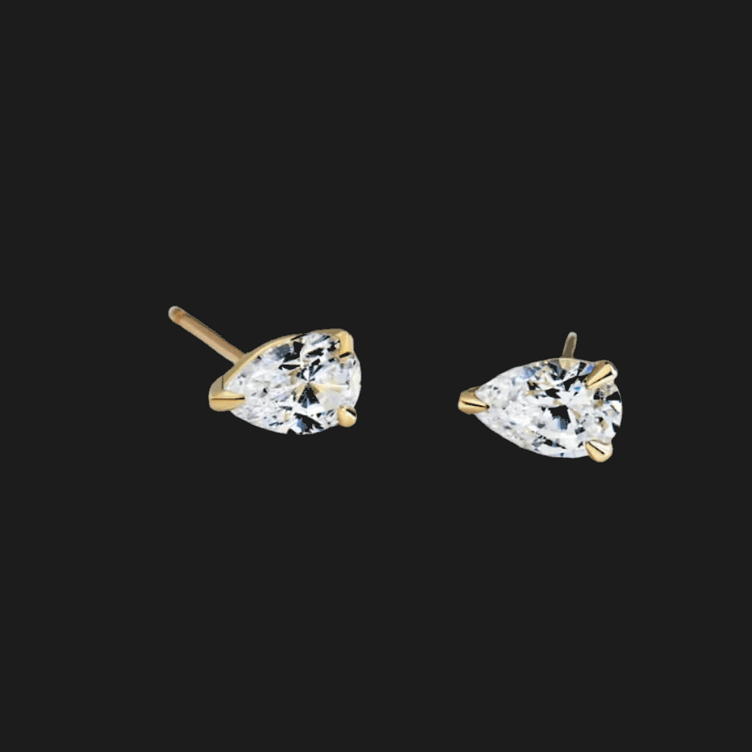 Pear-Cut Diamond Stud Earrings 14K Yellow Gold Pear