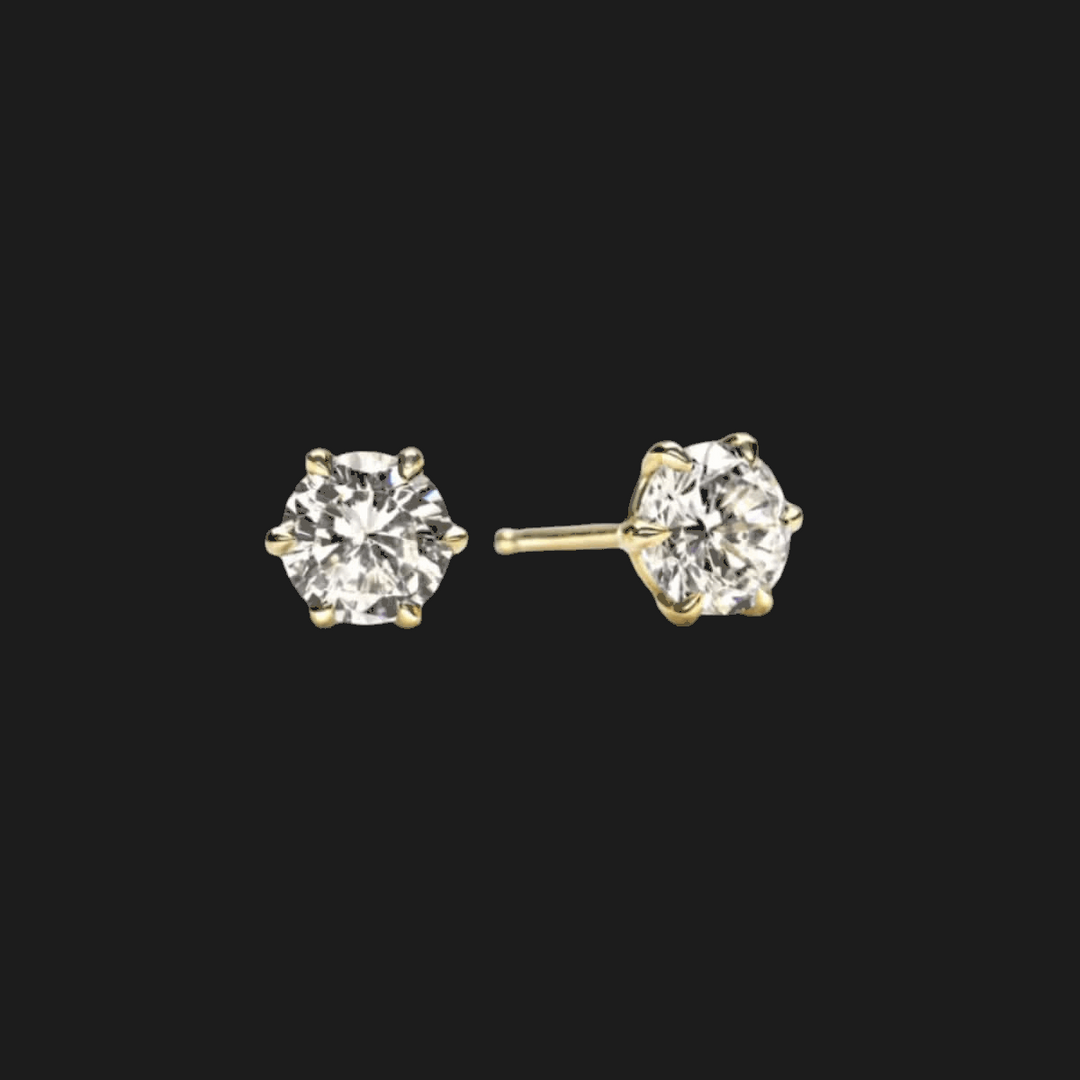 Round Diamond Stud Earrings 14K Yellow Gold Round