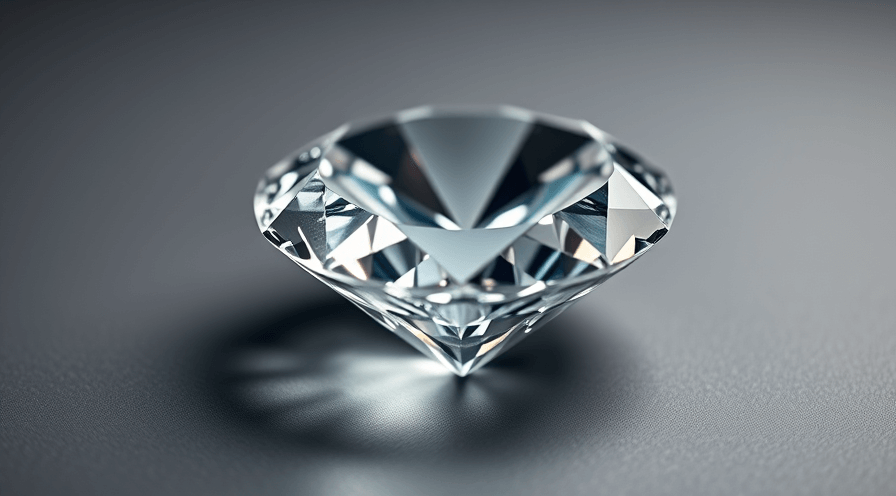 Close-up van een vlekkeloze diamant met zijn briljante snit en sprankelende facetten.