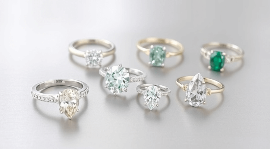 Verschillende elegante verlovingsringen met verschillende vormen en edelstenen, ideaal voor het verbeteren van brede vingeroptredens.