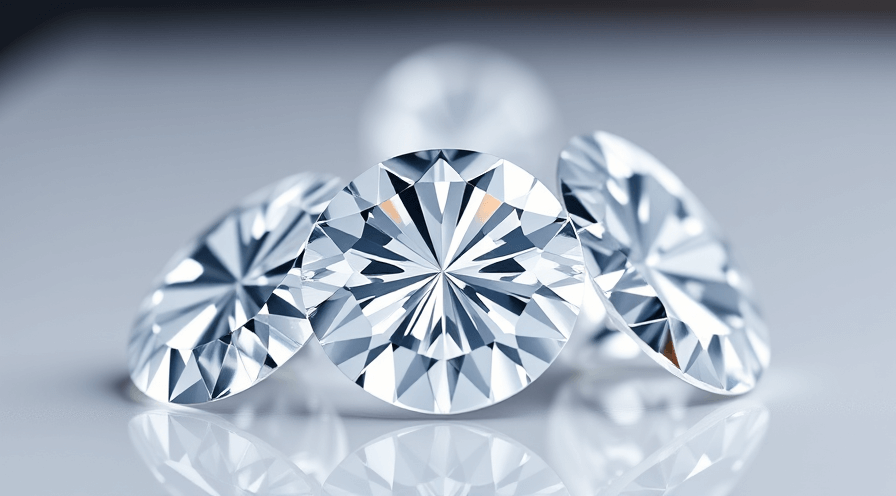 Drie sprankelende lab-gecreëerde diamanten weergegeven op een reflecterend oppervlak, met hun schittering en duidelijkheid.