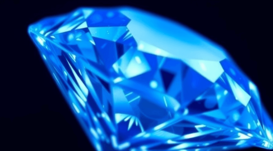 Close-up van een blauwe diamant die zijn schittering en fluorescentie presenteert onder ultraviolet licht.