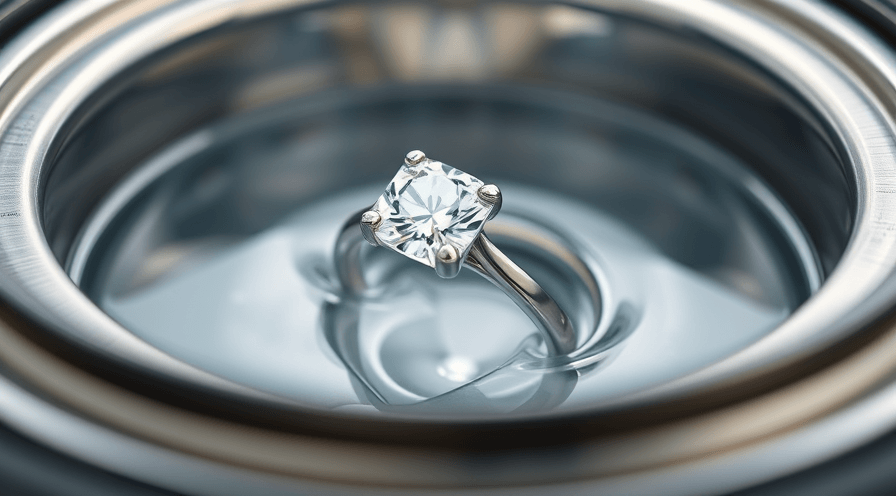 Een diamanten ring geplaatst in een ultrasone reiniger, met zijn schittering en reinigingspotentieel.